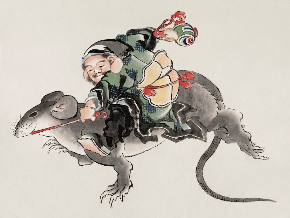 Japanese Daikokuten Riding A Large Rat, Katsushika Hokusai