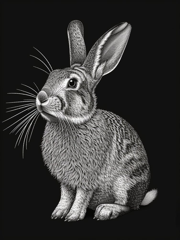 English Silver Blockprint Rabbit Illustration 2