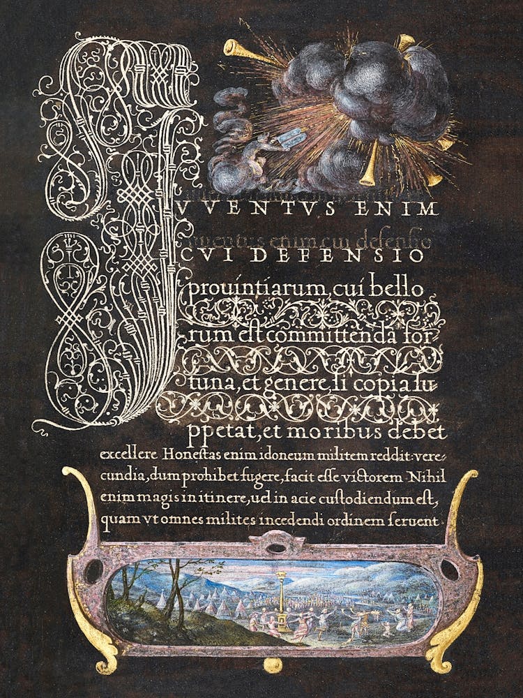 Moses Receiving The Ten Commandments; The Israelites Dancing Around The Golden Calf From Mira Calligraphiae Monumenta, Joris Hoefnagel