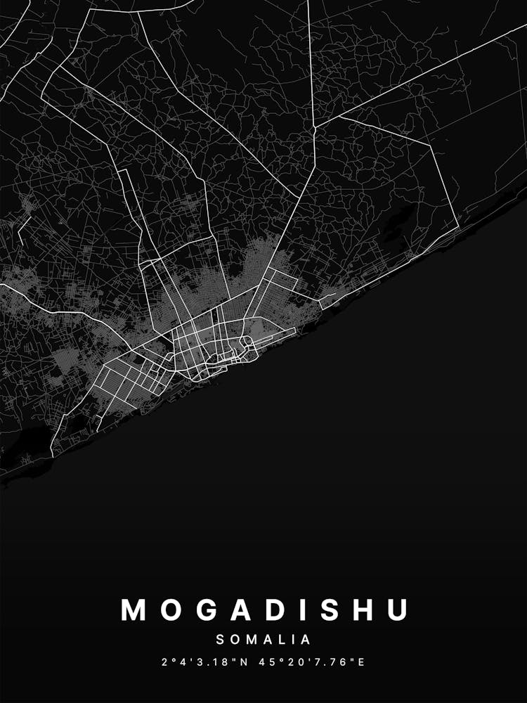Mogadishu Somalia Black Map