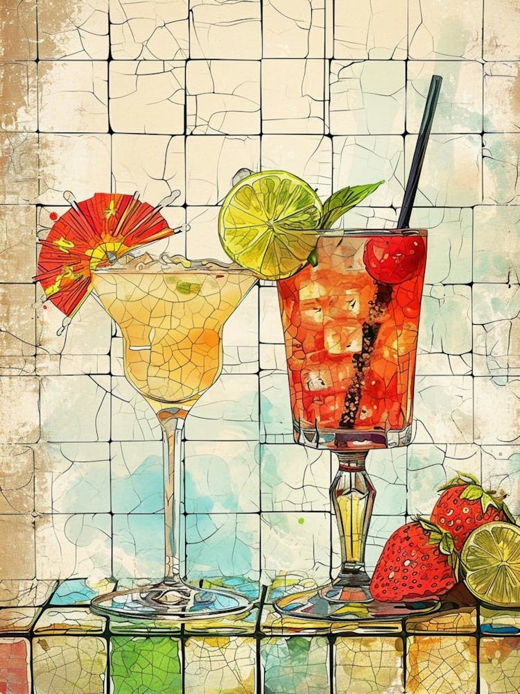 Chic Linework Cocktails On Tiles