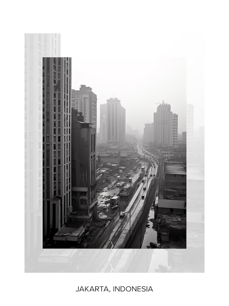 Poster Of Jakarta, Indonesia, Black And White Old Photo 1