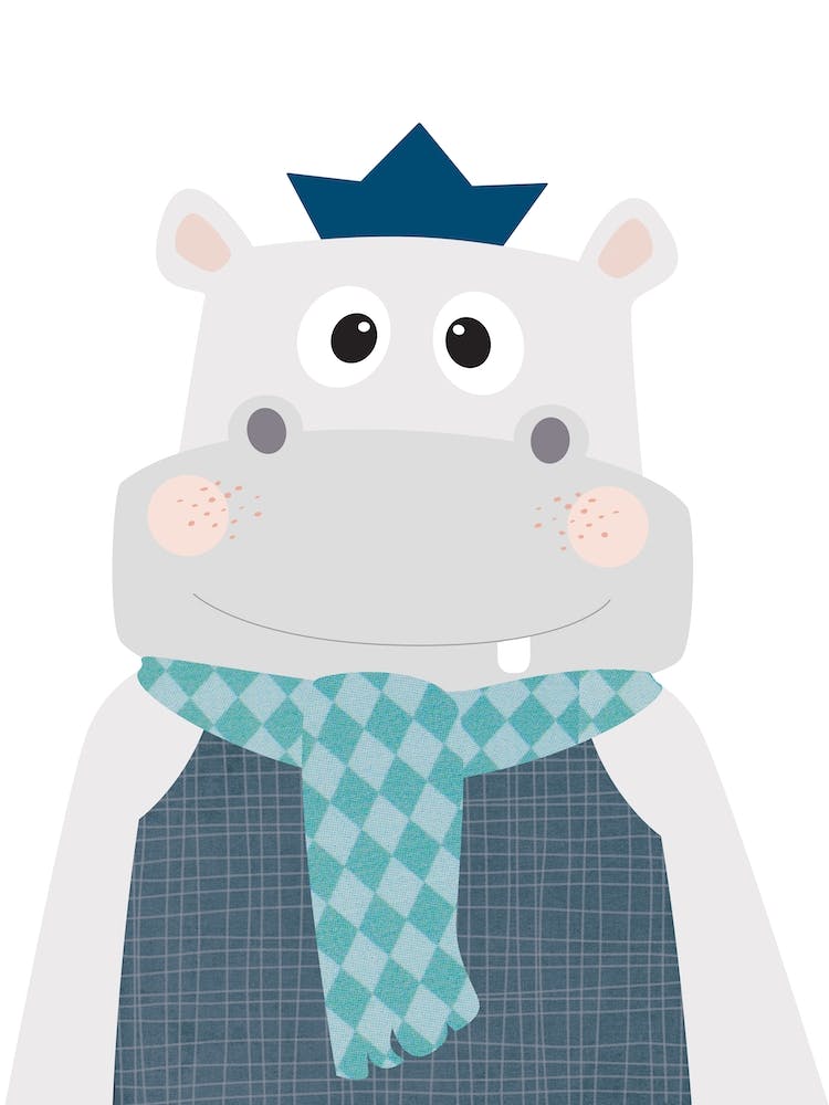 Hippopotamus With Blue Scarf