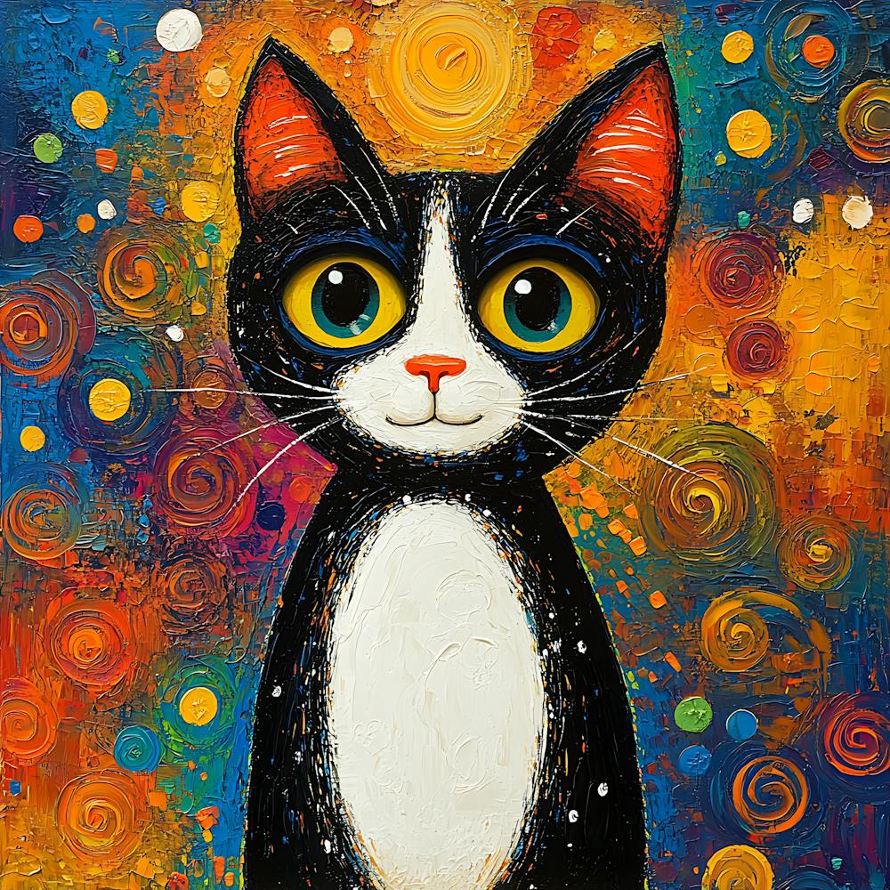 Cat Painting Tuxedo Cat Colorful
