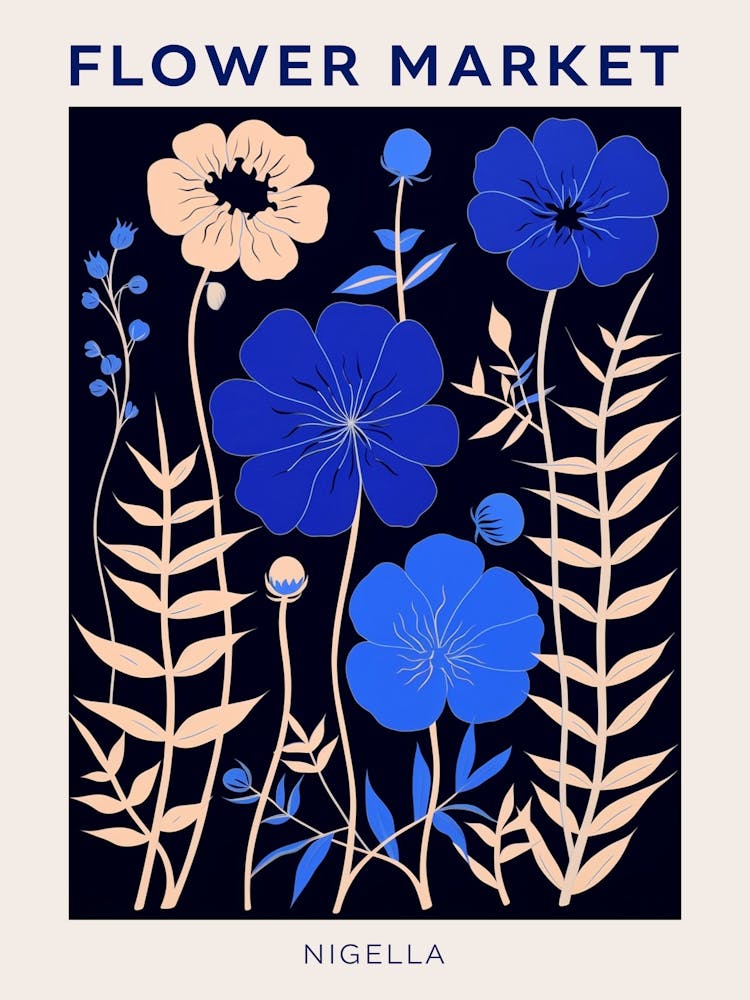 Blue Flower Market Poster Love In A Mist Nigella 4