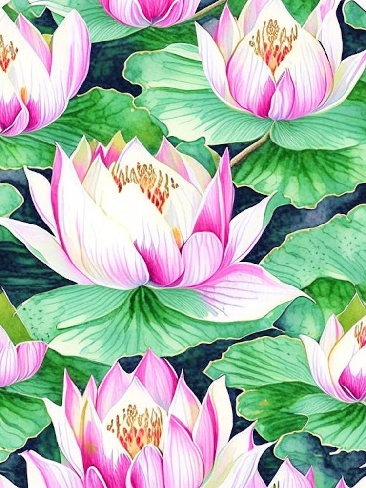 Lotus Flower Repeat Pattern Watercolour 1