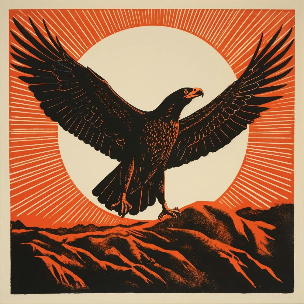 Retro Bird Lithograph Bald Eagle 1