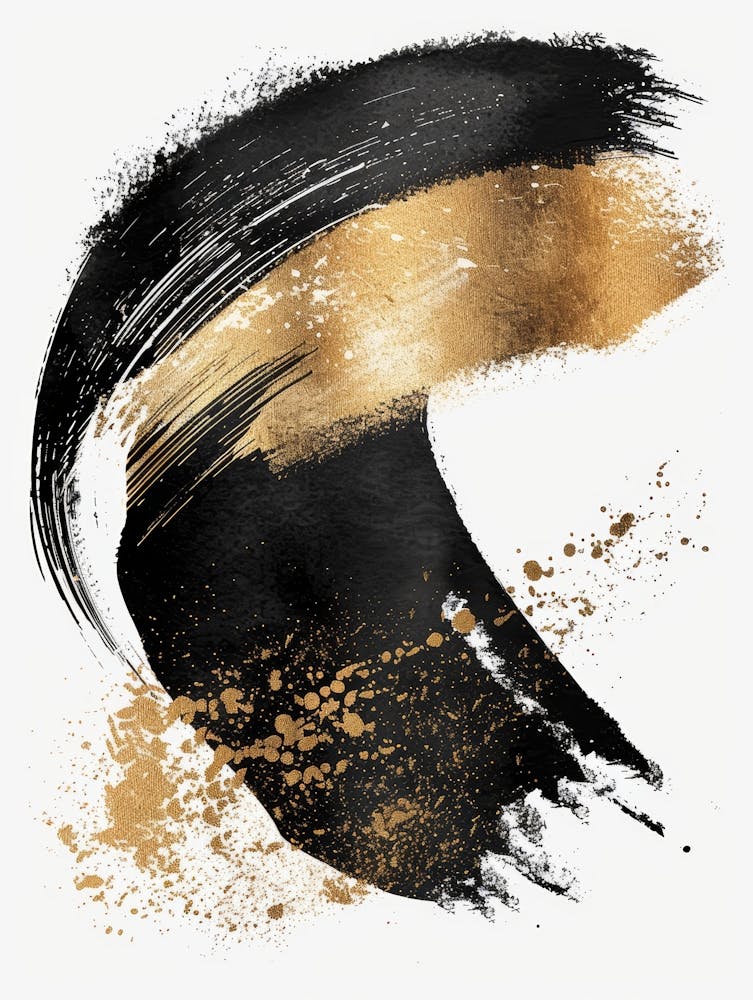 Gold And Black Brush Stroke Painting