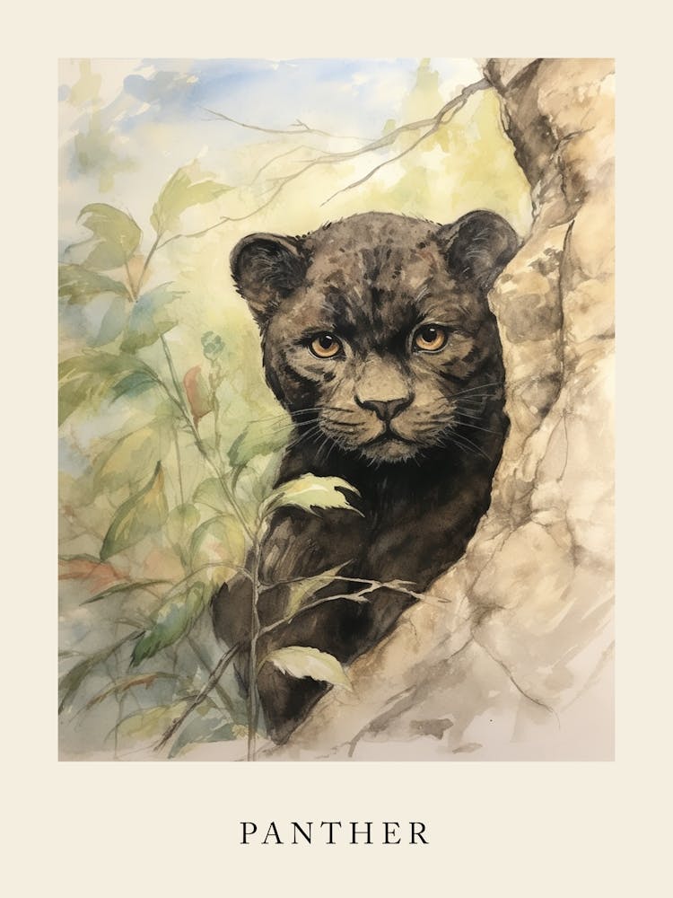 Beatrix Potter Inspired  Animal Watercolour Panther 2