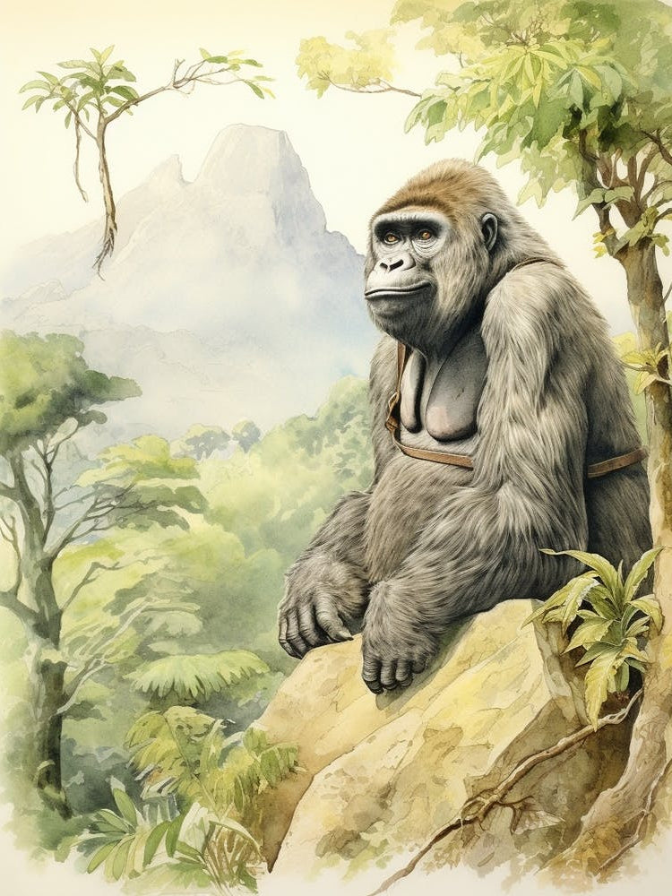 Storybook Animal Watercolour Mountain Gorilla 3