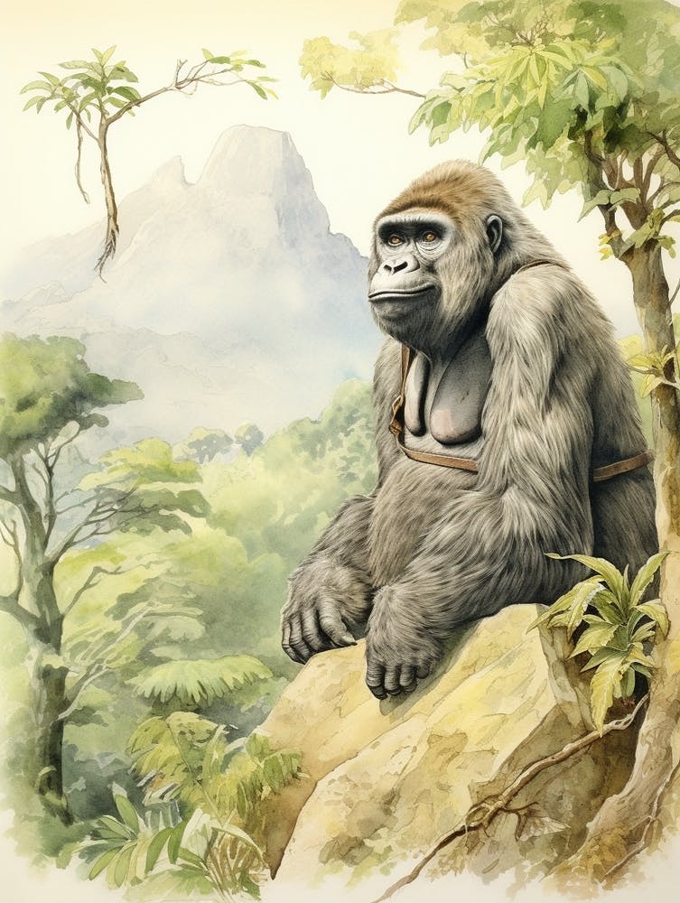 Storybook Animal Watercolour Mountain Gorilla 3