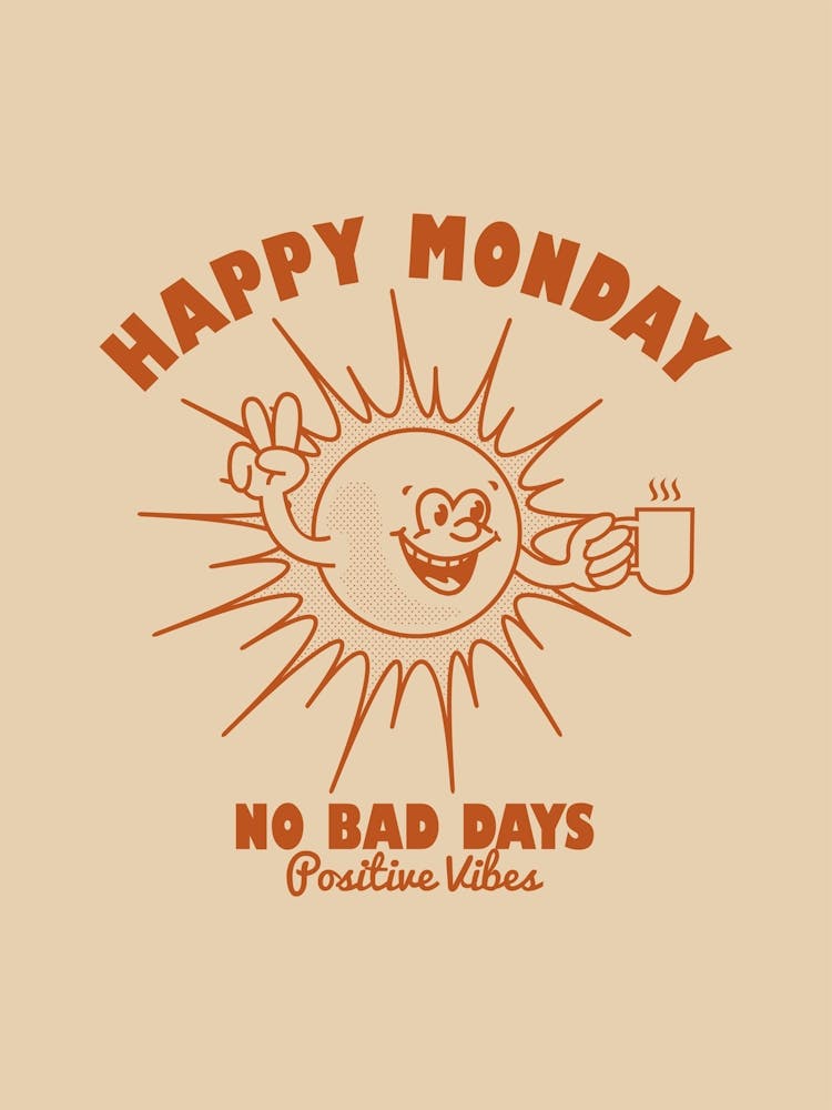 Retro Wall Art Retro Prints Home Decor Retro Print Illustration Happy Monday Retro Retro Home Decor