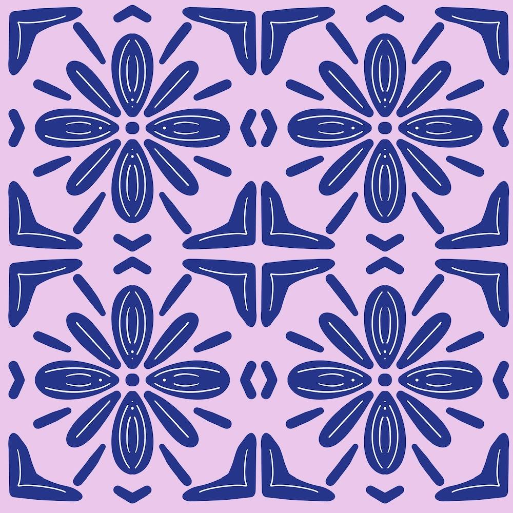 Blue and Lilac Floral Tile Pattern