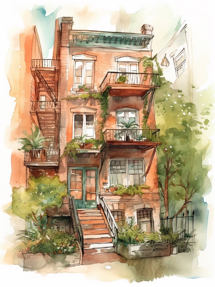 Williamsburg Brooklyn Neighborhood, Watercolour 2