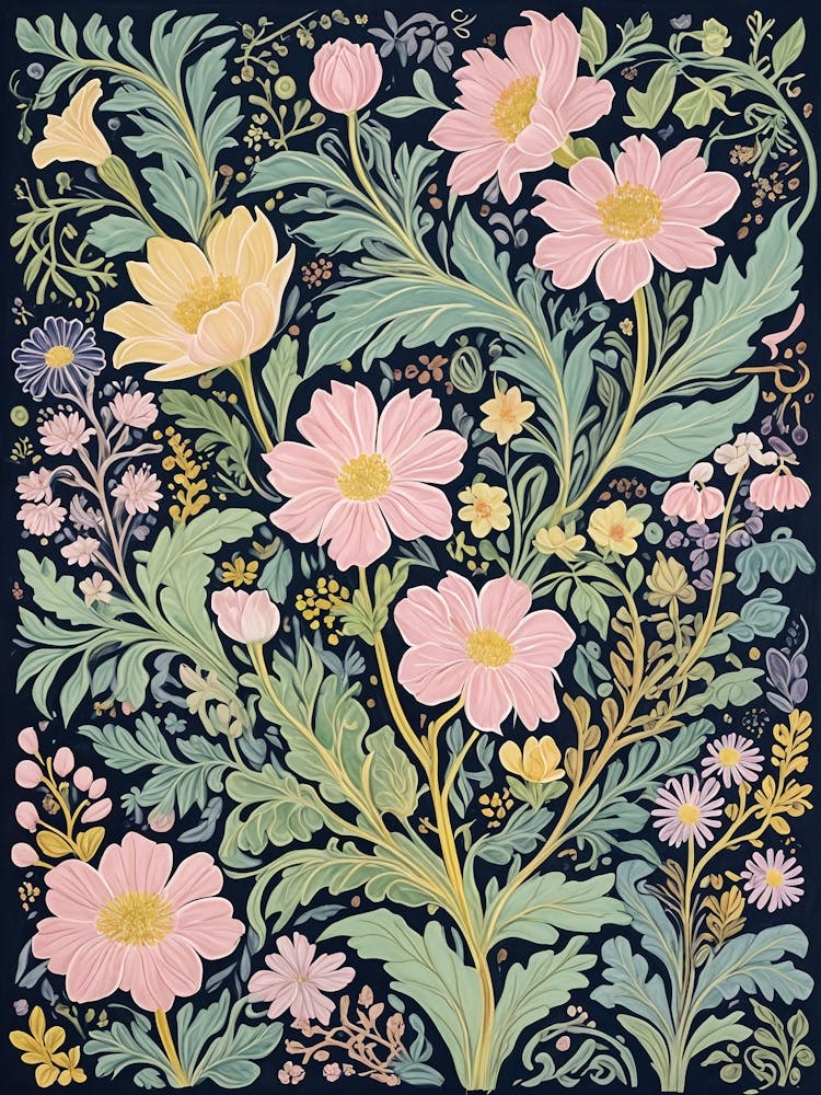 William Morris Inspired Pastel On Navy