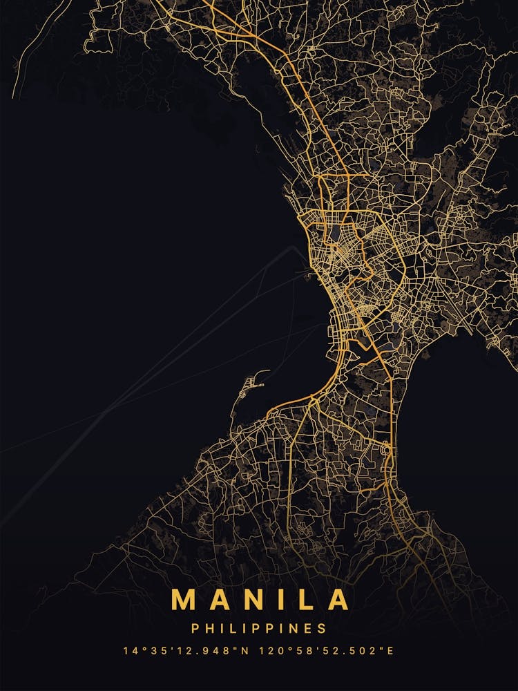Manila Philippines Black And Gold Map