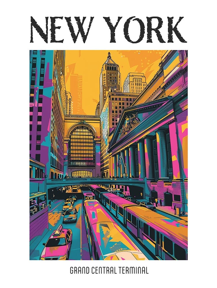 Grand Central Terminal New York Illustration Sérigraphique Colorée 3 Affiche
