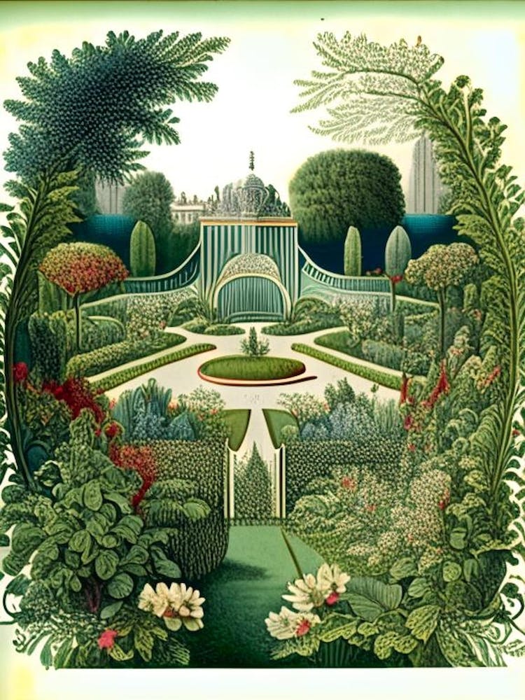 Gardens Of The Palace Of Versailles 1, France Vintage Botanical