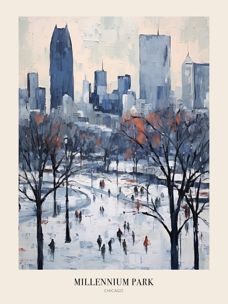 Affiche Parc Urbain d'Hiver Millennium Park Chicago 3
