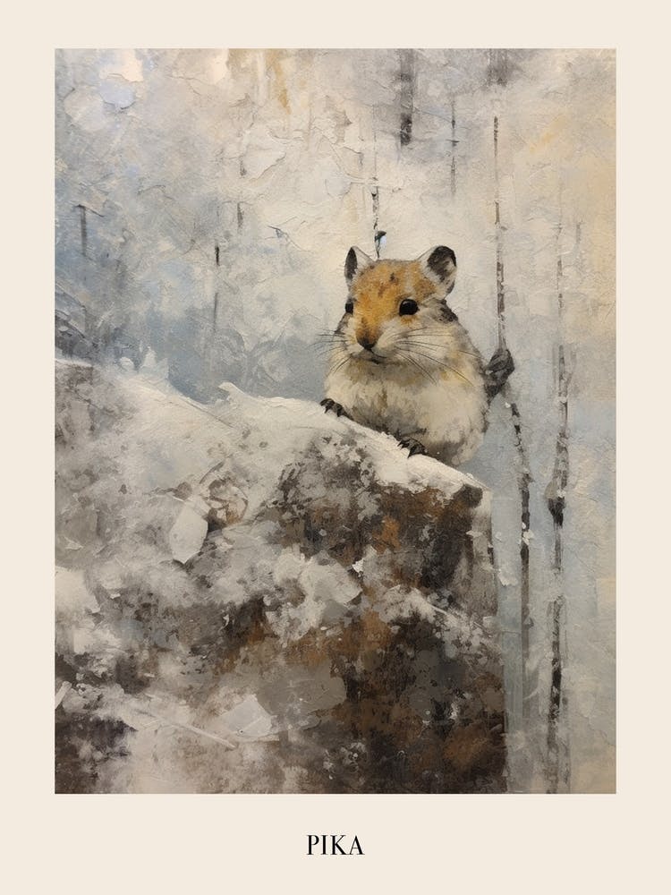 Vintage Winter Animal Painting Poster Pika 2