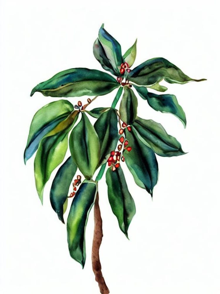 Coffee Plant (Coffea Arabica) Watercolor