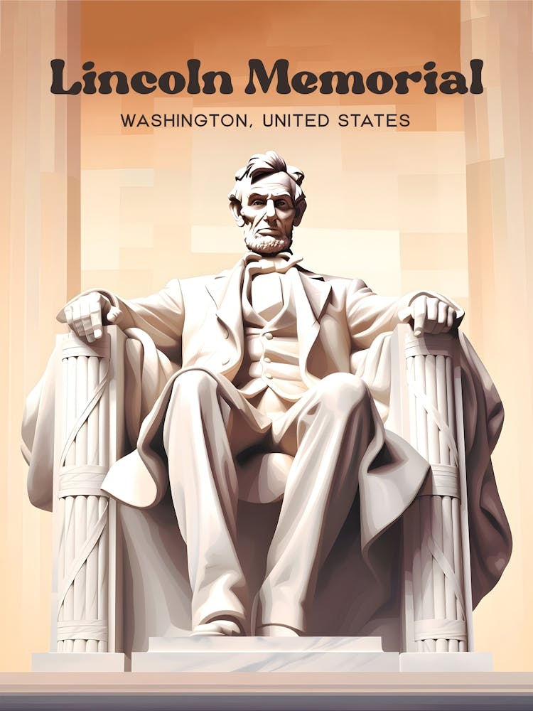 Lincoln Memorial Washington United States Statue Monument Modern Travel Illustration