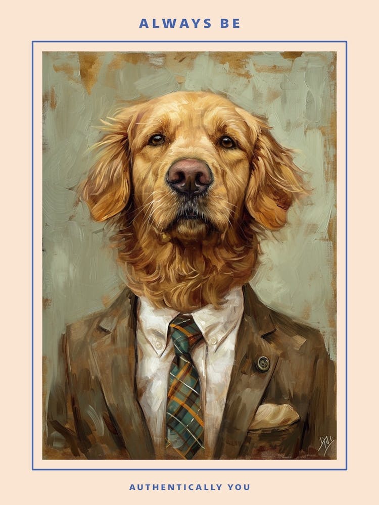 Kitsch Portrait Of A Golden Retriever In A Tie 3 Poster