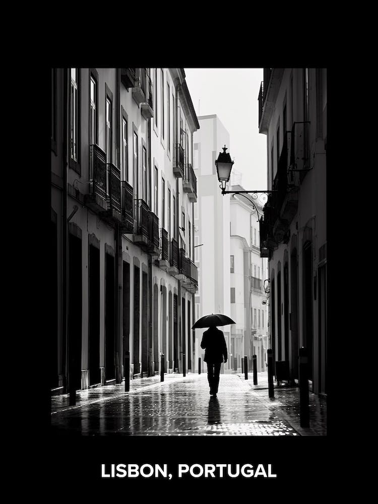 Poster Of Lisbon, Portugal, Mediterranean Black And White Photography Analogue 1