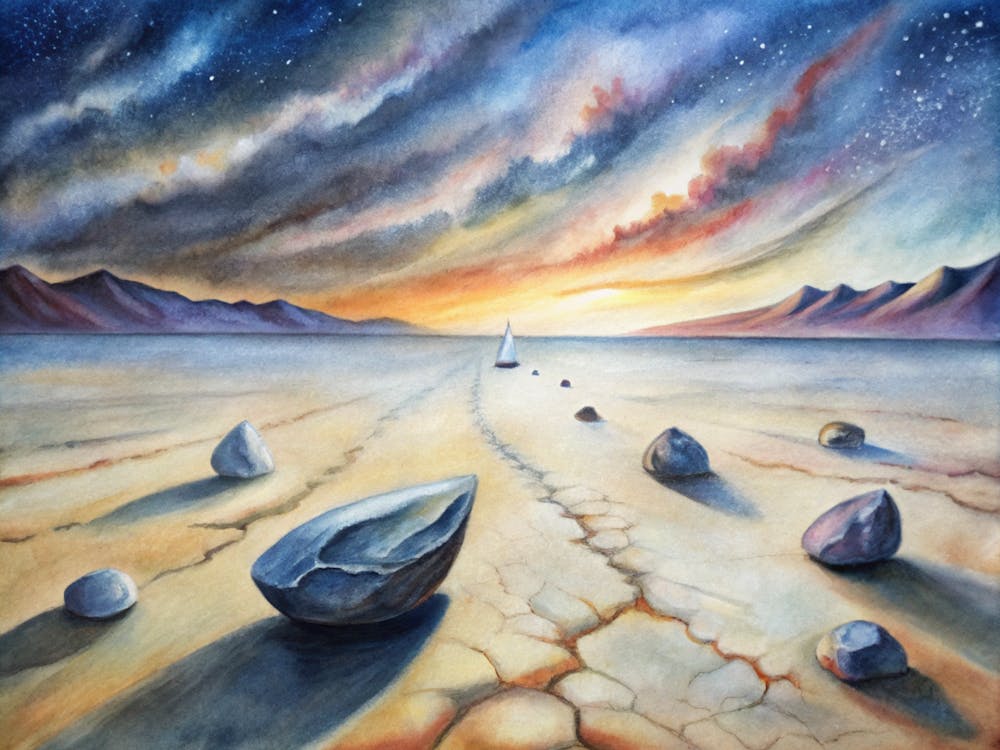 Une Affiche Des Sailing Stones Se Déplaçant Mystérieusement