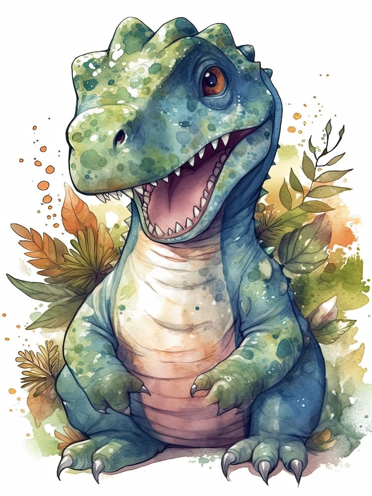 Tarbosaurus Tenerensis Cute Dinosaur Watercolour 4