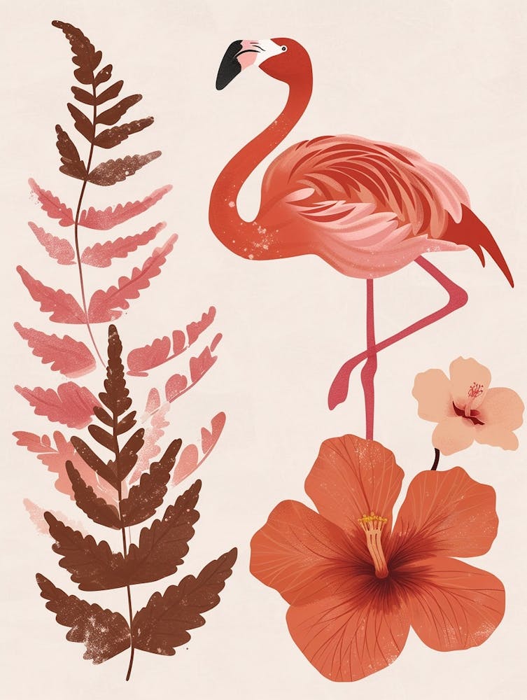Jamess Flamingo And Hibiscus Minimalist Illustration 1
