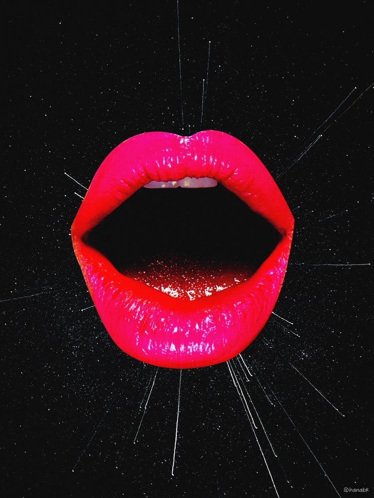 Galaxy Night Pink Lips Collage Black