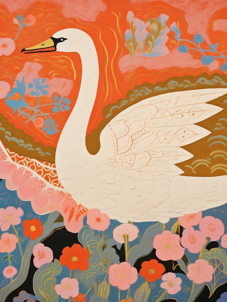 Maximalist Bird Painting Swan 1