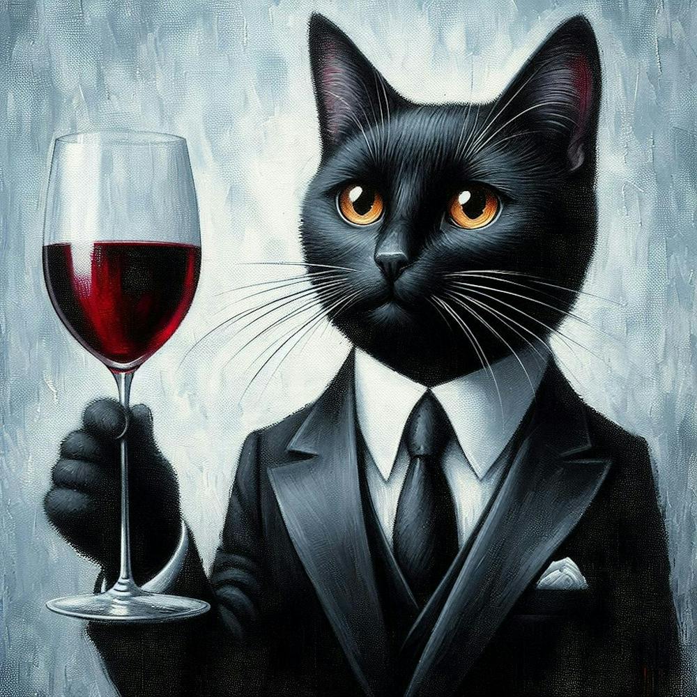 Cat In A Suit holding glass of wine 1