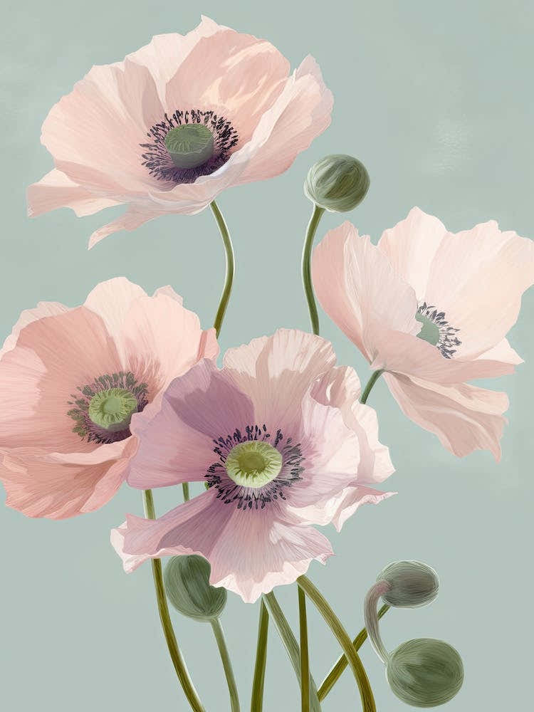Anemone Flowers Acrylic Pastel Colours 4