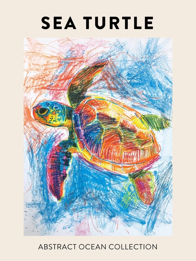 Rainbow Turtle Scribble Crayon Drawing Poster 1