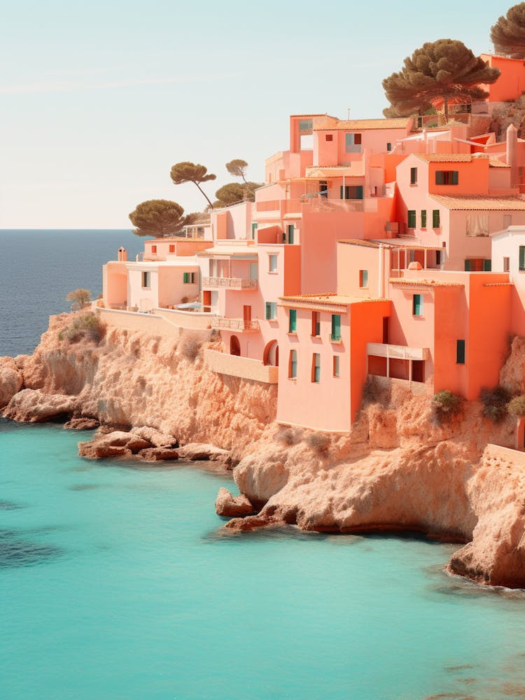 Cala Llombards Mallorca Spain Mediterranean Style Illustration 1