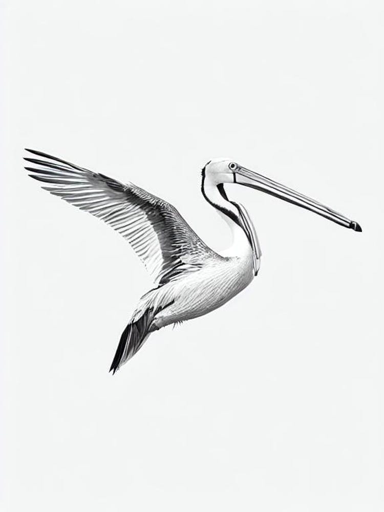 Pelican B&W Pencil Drawing 4 Bird