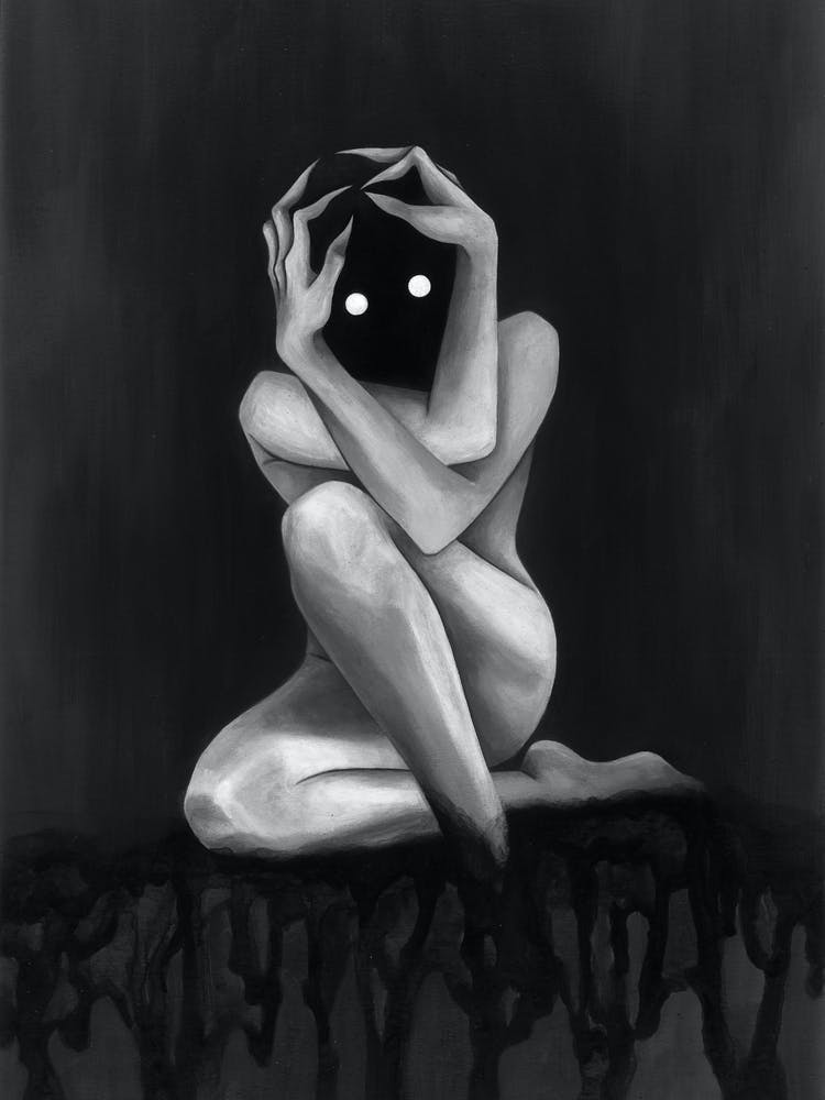 Hidding Own Shadow Black & White Painting Demon