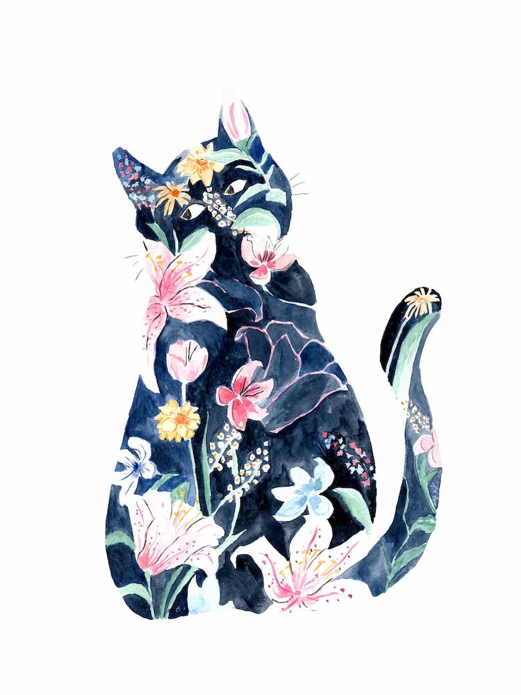 Flower Pattern Blue Cat