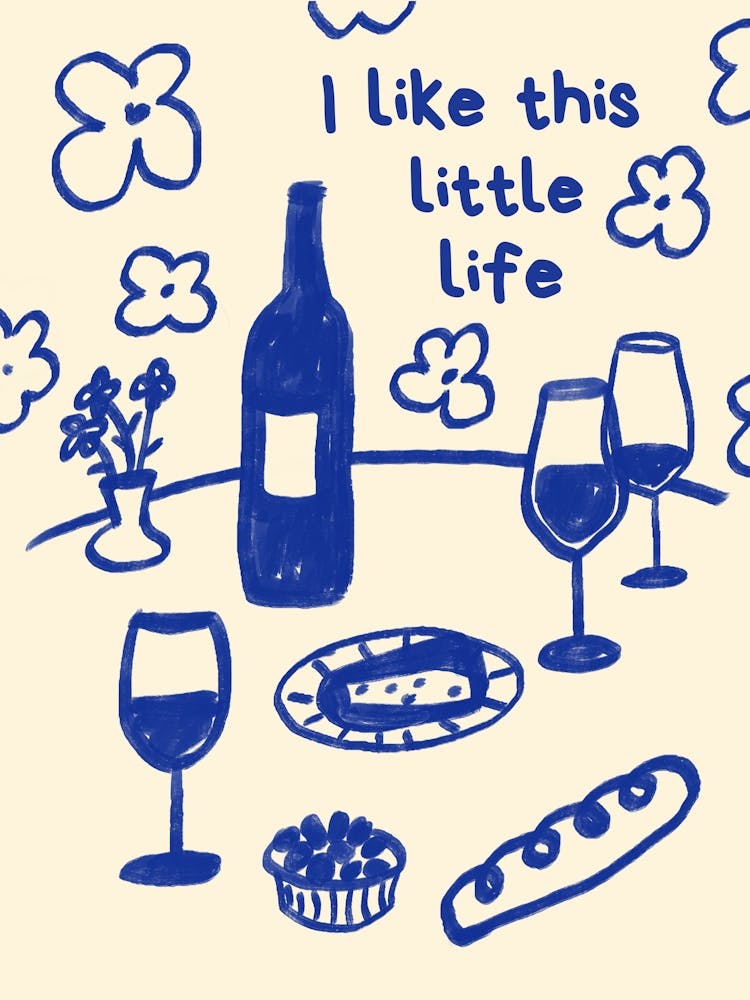 I like this little life, Dinner poster, Wine retro print, Fun kitchen decor