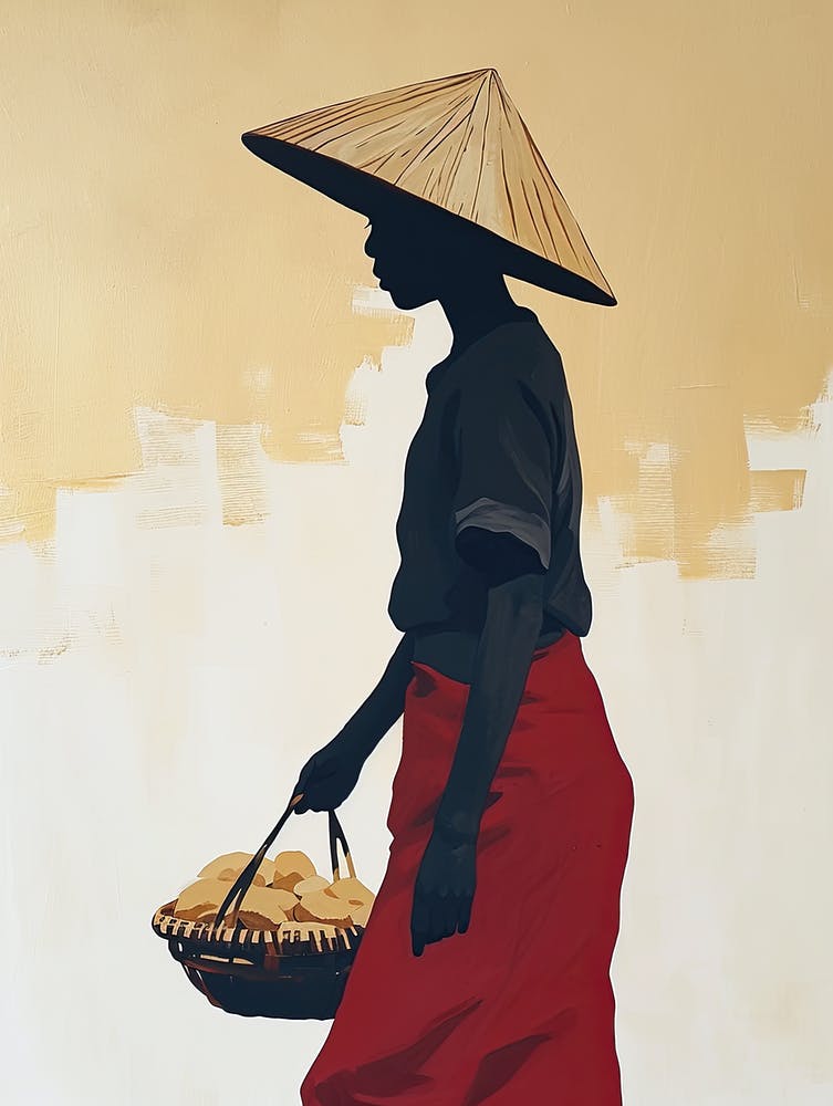 Vietnamese Woman With Basket, Boho Wall