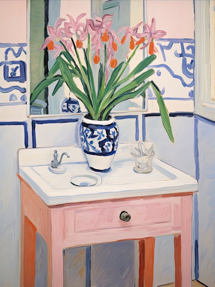 Bathroom Vanity Painting With A Iris Bouquet 4