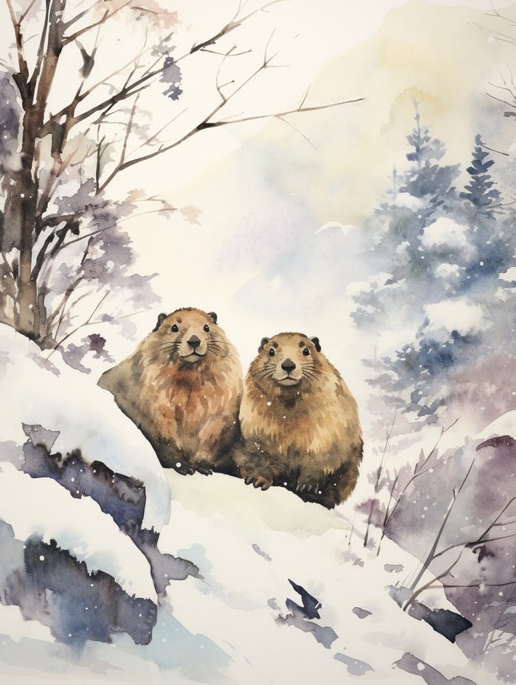 Winter Watercolour Woodchuck 2