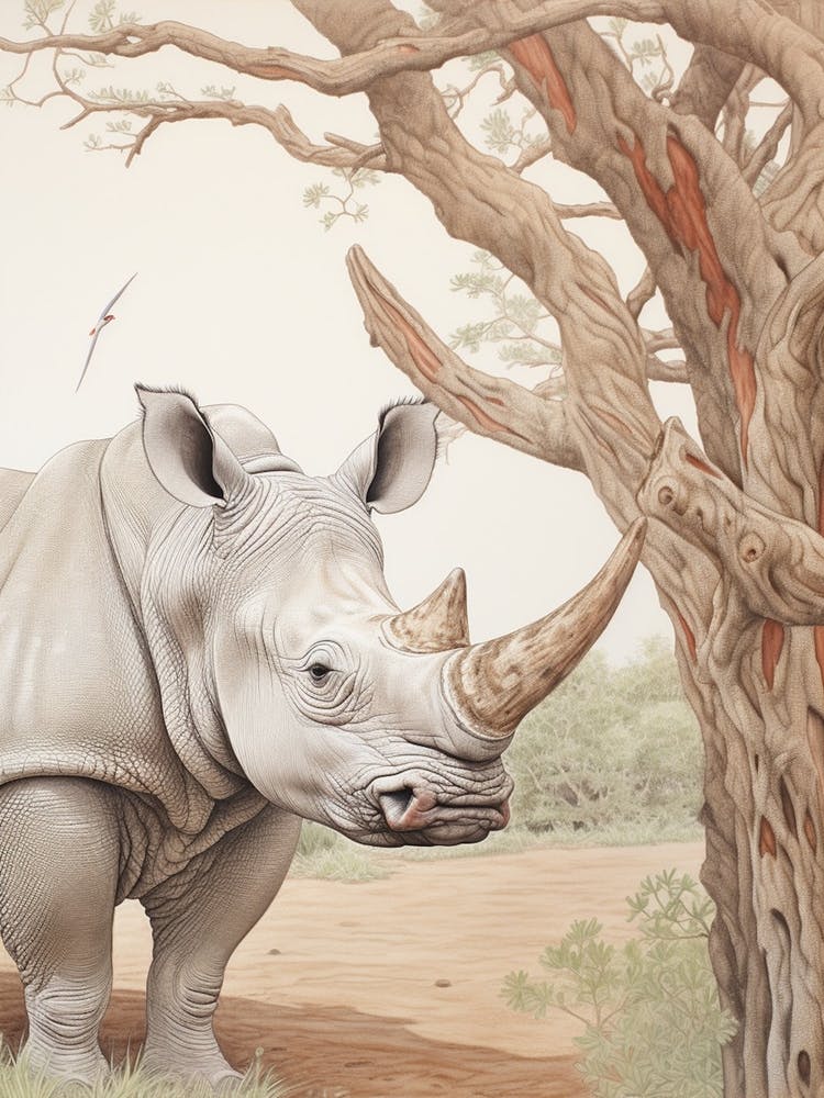 Rhino Under The Tree Vintage Illustration 1