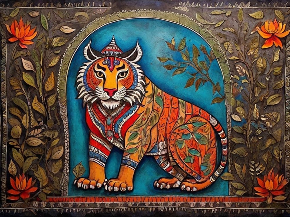 Default Traditional Madhubani Style Painting Of A Tiger On A T 1 (2)