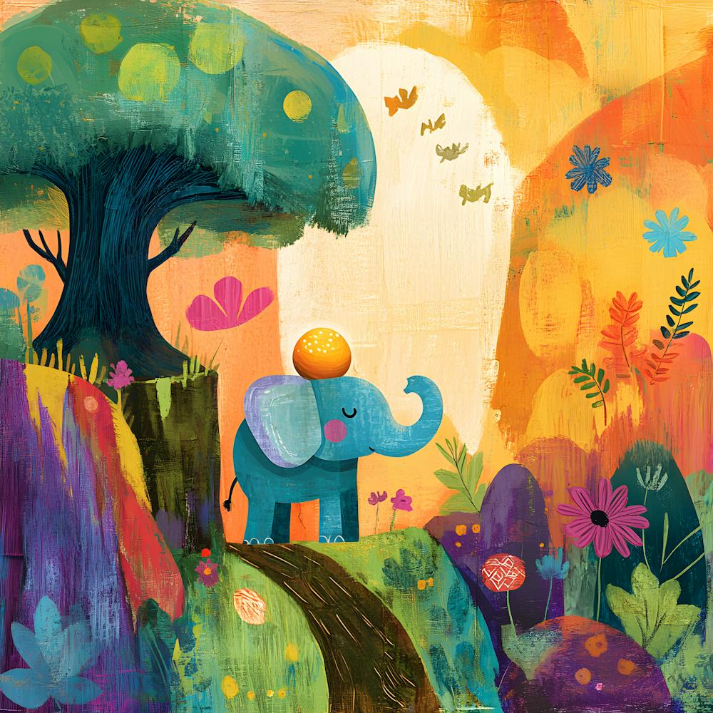 Whimsical Elephant Illustration – Vibrant Children S Book Art