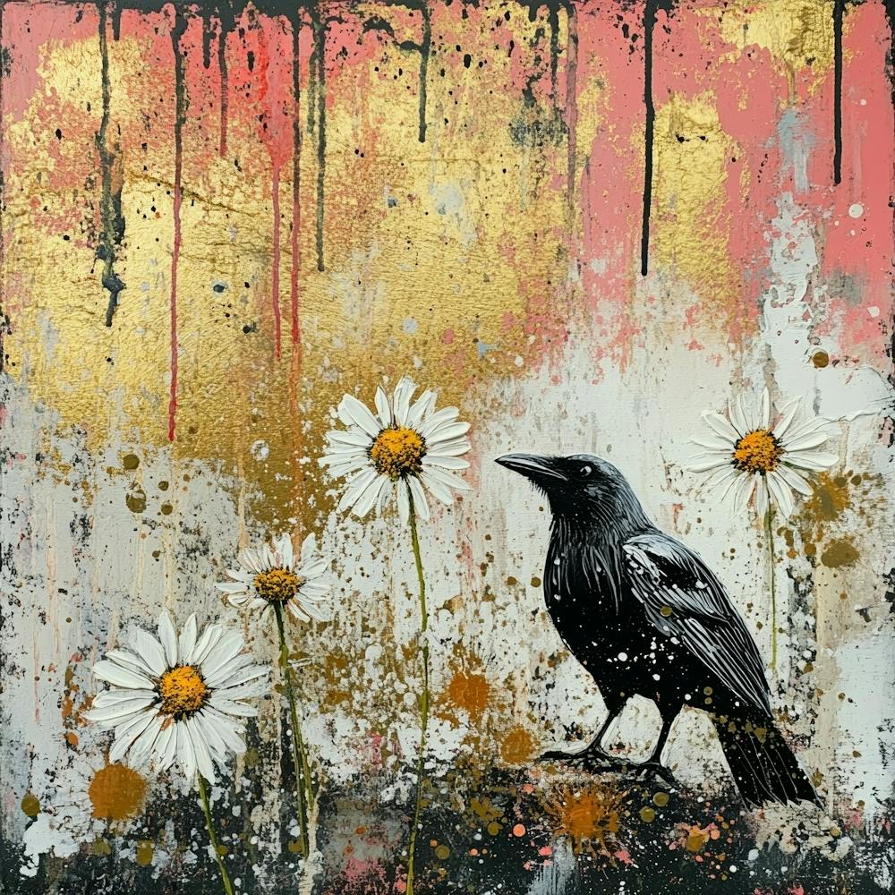 Crow On Daisies Art