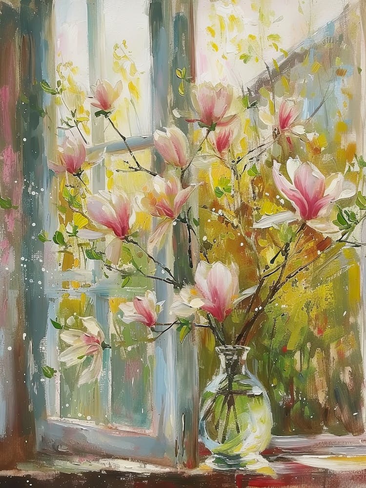 Magnolia Flowers On A Cottage Window 3