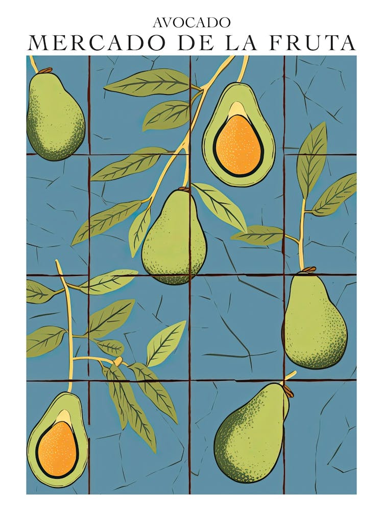 Mercado De La Fruta Avocado Illustration 2 Poster